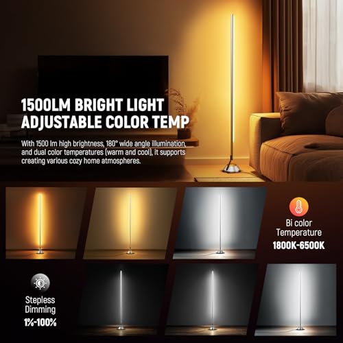 Neewer NF01 Smart RGB IC W Floor Lamp 1500lm LED Corner Light, Voice & App Controlled