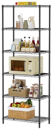 SINGAYE 6-Tier Metal Wire Shelving Unit, Adjustable Black Pantry Storage Shelf 14"D x 24"W x 72"H