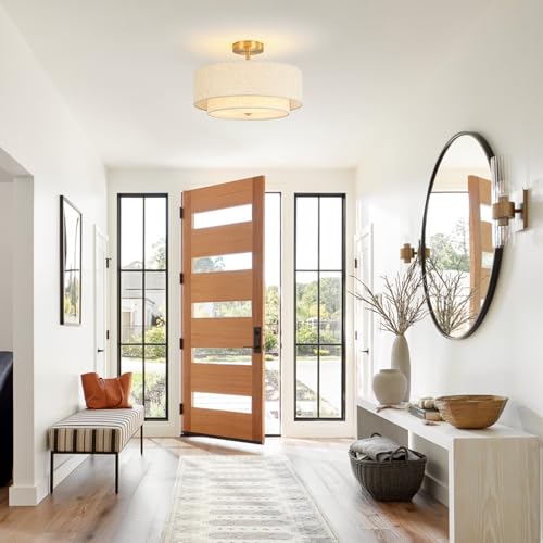 Outiron 16-Inch Gold Semi-Flush Mount Ceiling Light with Dual Drum Design