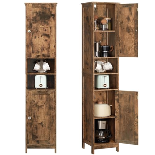 Tall Bathroom Cabinet with 2 Adjustable Shelves and 2 Doors - Rustic Brown, 2 Doors Brown