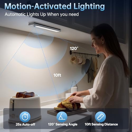 8 Inch Wireless Under Cabinet LED Light Pack of 5 with Motion Sensor & Rechargeable Battery