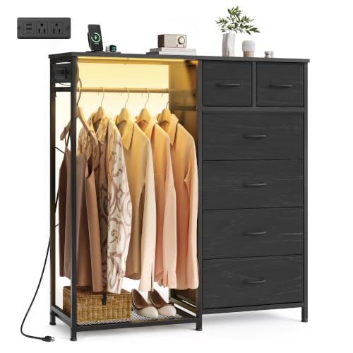 Closet Organizer with Hanging Rod and 6 Fabric Drawers - Ink Black, 13.8"D x 40.4"W x 46.3"H