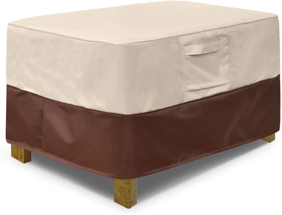 Vailge Waterproof Rectangle Patio Ottoman Cover - Heavy Duty with Padded Handles | Small, Beige & Brown
