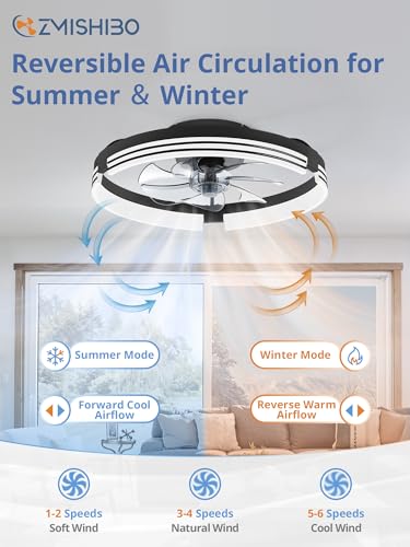 Black 20-Inch Low Profile Ceiling Fan with Lights & Remote Control