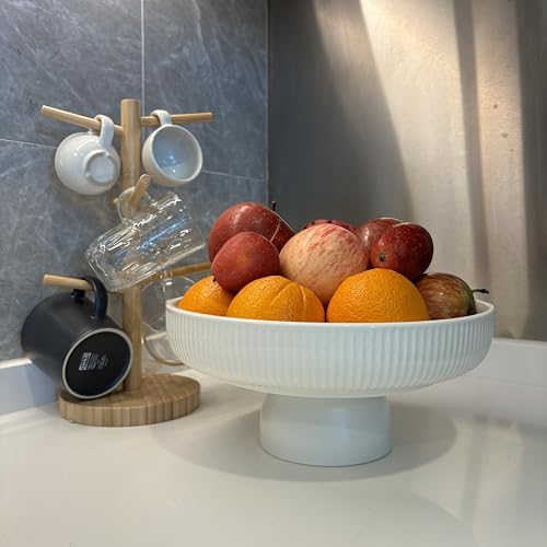 White 11-Inch Ceramic Fruit Bowl for Kitchen Counter - Stylish and Multi-Use