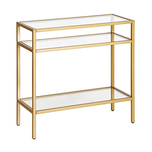Gold 24-Inch Side Table with Glass Top - Nightstand End Table