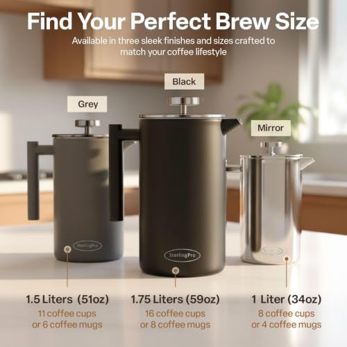 Mirror Finish 64oz Extra Large Stainless Steel French Press Coffee Maker, 16 Cups