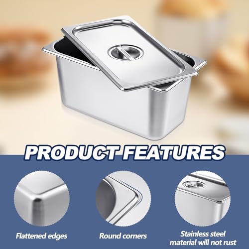 4 Pack 1/3 Size x 6 Inch Deep Stainless Steel Steam Table Pans with Lids - Restaurant & Catering Use