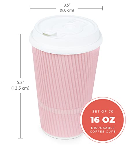Pink Crepe 16oz Disposable Coffee Cups with Lids - 70 Count