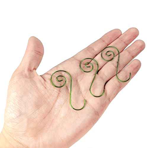 TIHOOD 200PCS 2inch Ornament Hooks, Christmas Ornament Hangers, Christmas Tree Hanger Baubles Ball Metal Hooks Xmas Decoration S Hooks (Green)