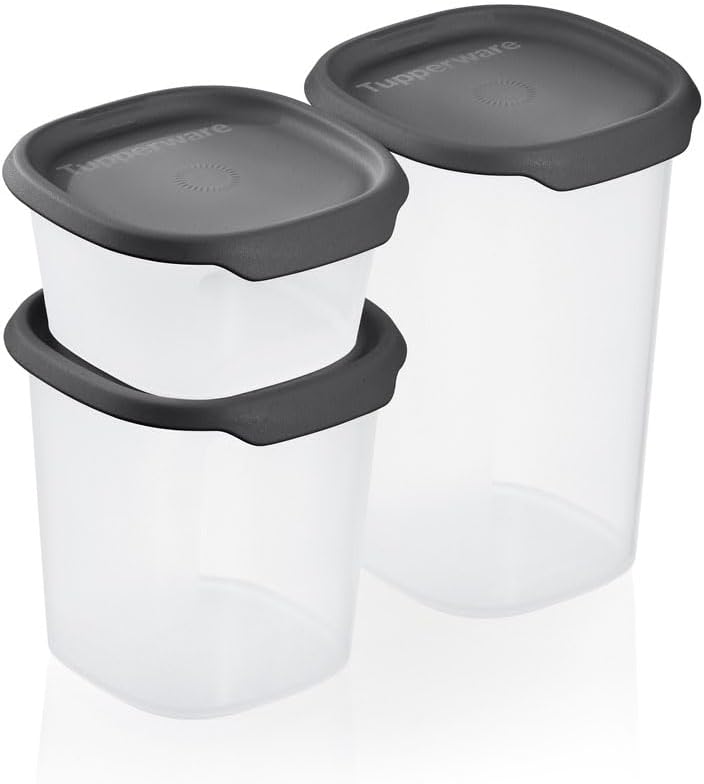 Tupperware One Touch Fresh Small Square Container Set - 3-Piece with Black Seal for Freshness