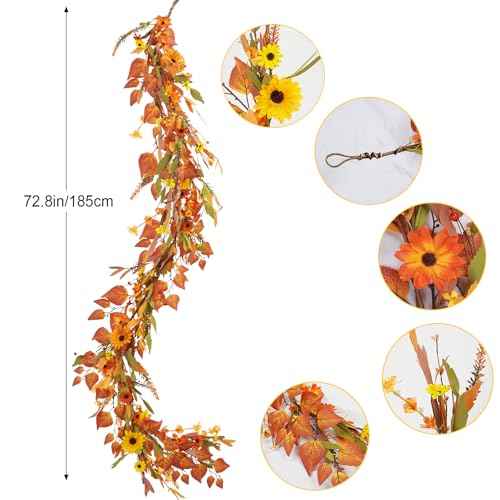 HUAESIN Fall Decor 6FT Fall Garland Autumn Eucalyptus Maple Leaves Harvest Festival Thanksgiving Christmas Hanging Flower Garlands for Home Mantle Fireplace Wedding Arch Dining Table Halloween Decor