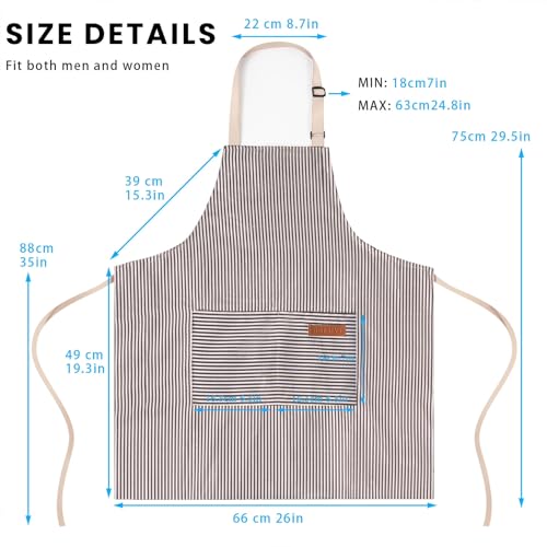 BeLuyi Adjustable Bib Apron with 2 Pockets Chef Cooking Kitchen Restaurant Aprons for Women Men (Black Pinstripe)