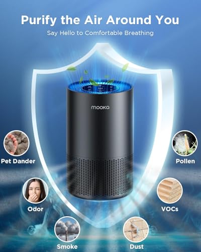 MOOKA AP-S0610L Black HEPA Air Purifier for Large Rooms up to 1300ft², Pet & Family Safe