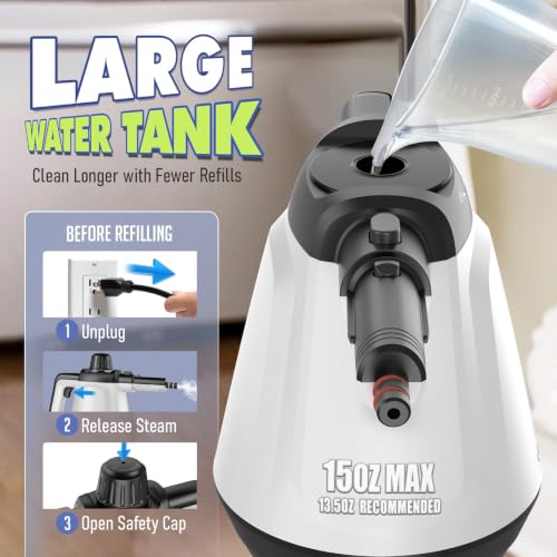 Handheld Steam Cleaner with 13 Accessories - White, Chemical-Free Multi-Surface Cleaner