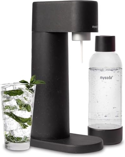 Mysoda Woody Sparkling Water Maker - Black, Eco-Friendly Carbonator with 1L Bottle - Noise-Free Nordic Design