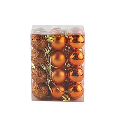 Bestjybt 24pcs 1.18" Small Christmas Ball Ornaments Shatterproof Christmas Decorations Tree Balls for Holiday Wedding Party Decoration, Tree Ornaments Hooks Included (Orange, 3cm/1.18")