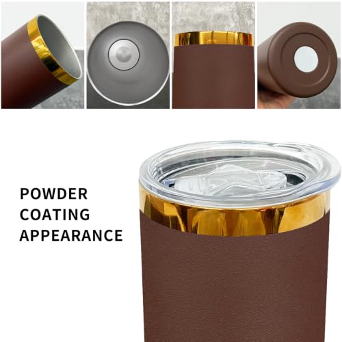 FunTrans 20 oz Gold Plated Skinny Tumbler Set with Lid & Straw - 4 Pack, Coffee