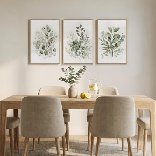 Sage Green Botanical Wall Art Set - Framed Canvas, 3 Pieces, 16x24 Inches, Modern Home Decor