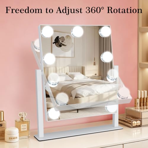 White 14.4" Lighted Vanity Mirror with 9 Dimmable Bulbs & 10x Magnification