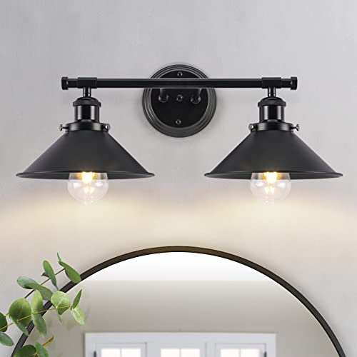 Alynzee 2-Light Farmhouse Bathroom Vanity Light Fixture - Black Wall Sconce, Rustic Style, Dimmable, Over Mirror