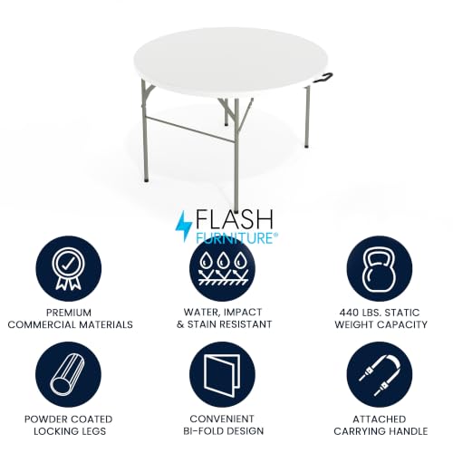 4-Foot Round Bi-Fold White Plastic Folding Table - 48 Inch