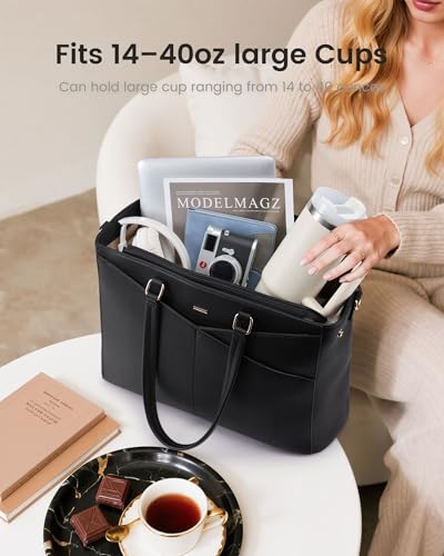LOVEVOOK 15.6-Inch Black 3-in-1 Lunch Tote & Laptop Bag with Insulated Compartment