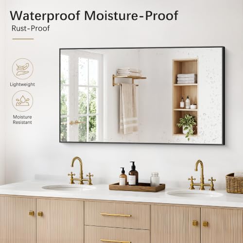 DESBING 50" x 30" Black Rectangle Wall Mirror with Metal Frame for Bathroom & Living Room