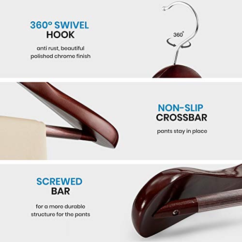 Cherry Wood Wide Shoulder Hangers - Heavy-Duty Suit & Coat Hangers, 6 Pack