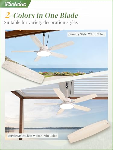 52-Inch Outdoor Ceiling Fan with Light IP65 Waterproof for Patio - White Gold, Standard