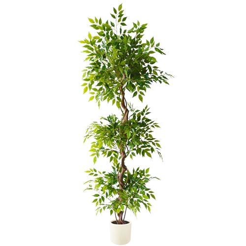 7ft Artificial Ficus Tree with White Planter - Indoor Decor, Realistic Fake Plant