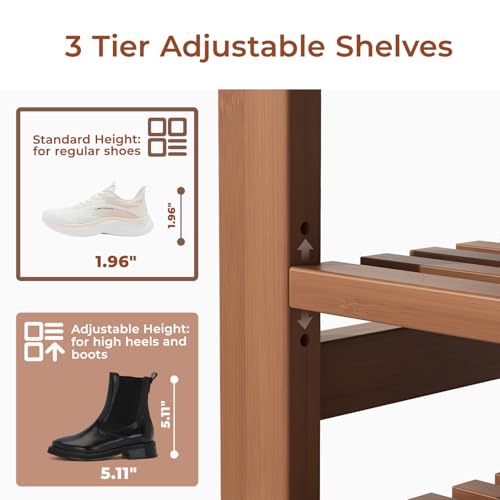 39.4-Inch Entryway Shoe Rack Bench with Adjustable Shelves and Cushioned Seat - Natural Bamboo