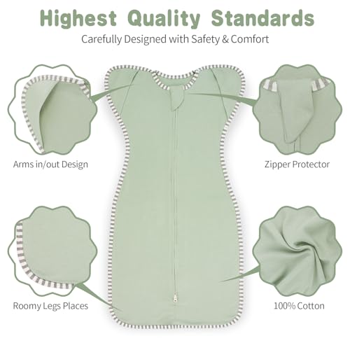Roksuma Baby Swaddle 0-3 Months with Arms Up Transition Sleep Sack 2-Pack, Cotton, Small