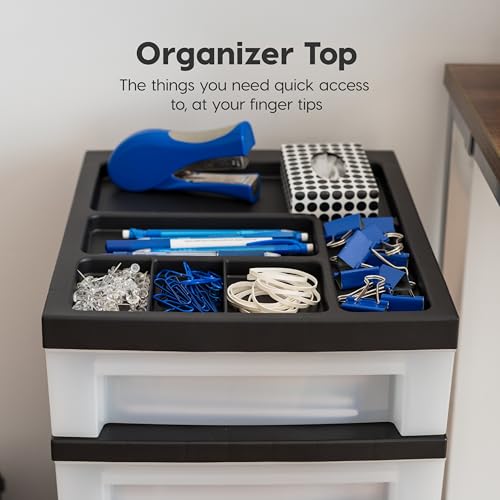 4-Drawer Rolling Storage Cart with Organizer Top - Black Pearl