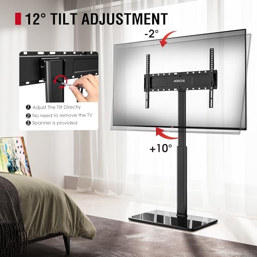 AOKCOS Black Swivel & Height-Adjustable TV Floor Stand for 43-75 Inch TVs - Extra Tall Corner Mount