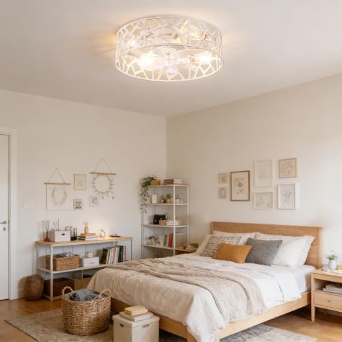 Wheatronic 18 Inch White Farmhouse Flush Mount Ceiling Fan with Lights & Remote