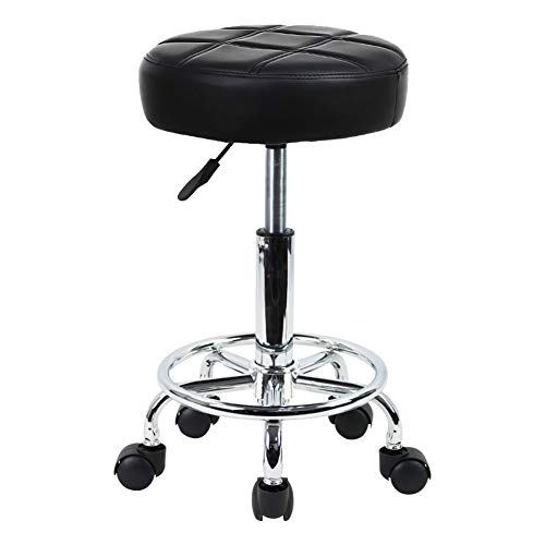 KKTONER Black Adjustable Swivel Drafting Stool with Wheels - PU Leather Office Chair