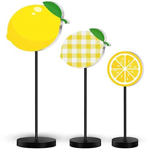 Maitys 3 Pcs Summer Lemon Tabletop Decor Standing Lemon Block Wooden Table Centerpiece Sign Table Summer Decor for Home Kitchen