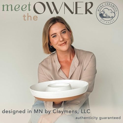 Mora Ceramic Chips and Dip Serving Tray Vanilla White - Large Divided Party Bowl Set