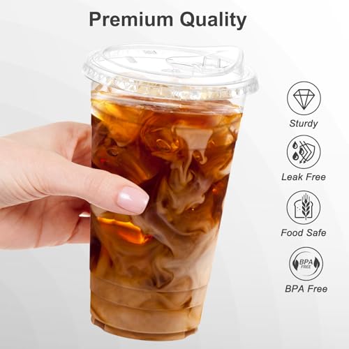 Dealusy 24 oz Clear Plastic Cups with Sip Lids – 100 Pack, Disposable, No Spill