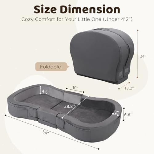 Toddler Travel Bed with Washable Cover - Foldable Foam Bed for Kids, Grey