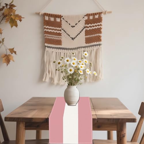 Pink White Stripes 2025 Seasonal Christmas & Spring Table Runner, 13x72 Inches