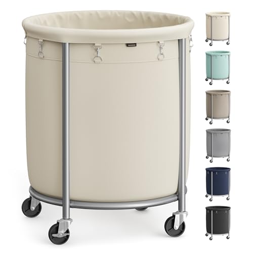 SONGMICS Cream White 190L Laundry Basket with Wheels & Removable Bag