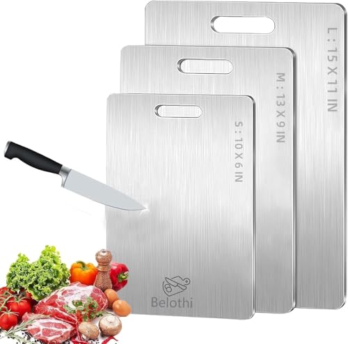 Stainless Steel Cutting Board Set of 3 - Non-Toxic Kitchen Chopping Boards with Handles - 15x11 Inches