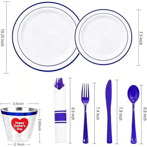 Blue Plastic Dinnerware Set for 50 Guests - 350 Pieces, Includes Plates Cups Utensils Napkins - Variation of THIS listing