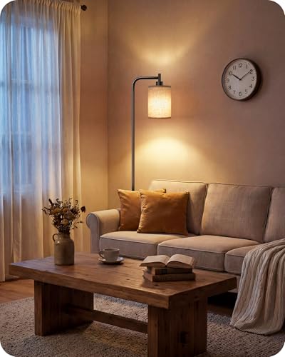 Dimmable Floor Lamp with Remote & 10W Bulb - Black + Beige Modern Living Room Light