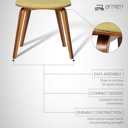 Armen Living Jaguar Mid-Century Dining Chair in Walnut Wood and Green Fabric - Variation: Green/Walnut / Single