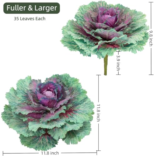 Purple Faux Cabbage for Outdoor Planters - 11.8 Inch Fall Decor (2 Pack)