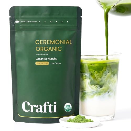 Crafti Organic Ceremonial Matcha Powder 75g - Authentic Japanese Green Tea
