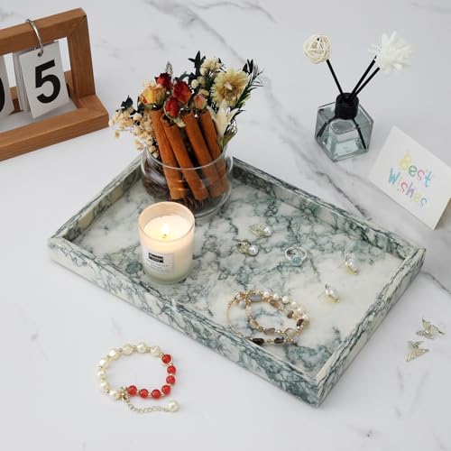 Cyan-Green Natural Marble Bathroom Vanity Tray for Organizing Essentials